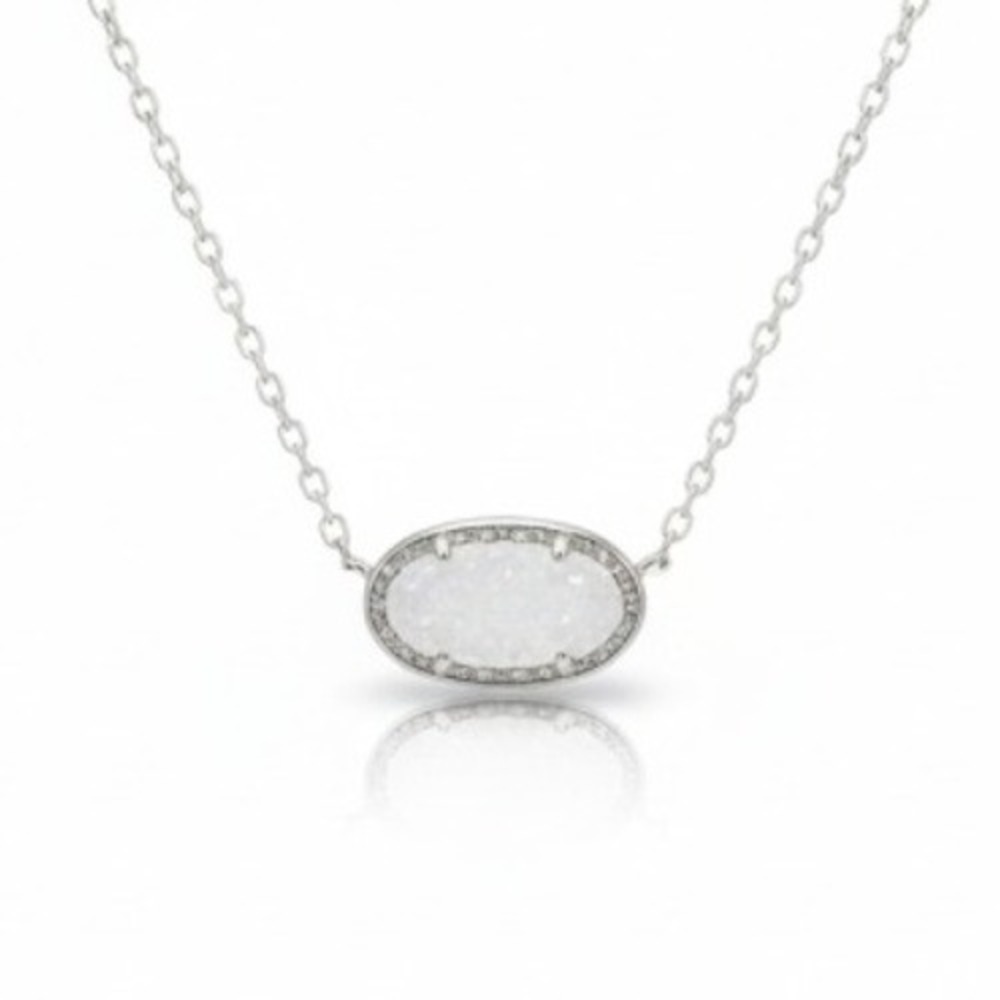 Necklace White‎ Druzy Stone Silver Chain